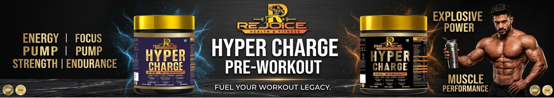 Rejoice Hyper Charge Pre Workout Powder 180g Blue Raspberry | Energy Booster | Caffeine, Beta Alanine & Citrulline Pre Workout